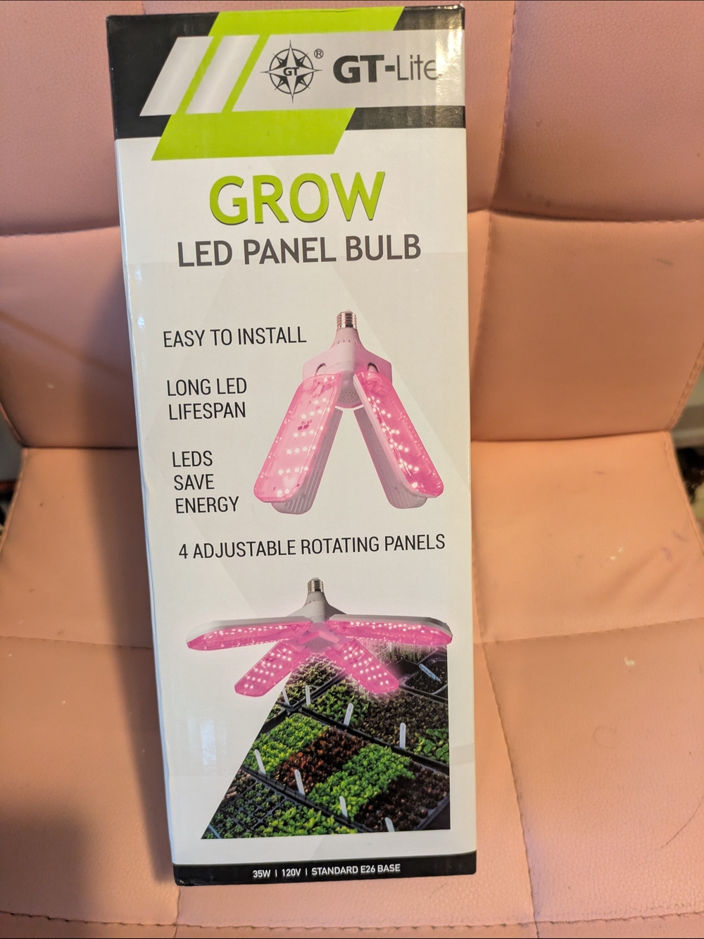 Pink Grow LED Panel Bulb - 4 Adjustable Panels